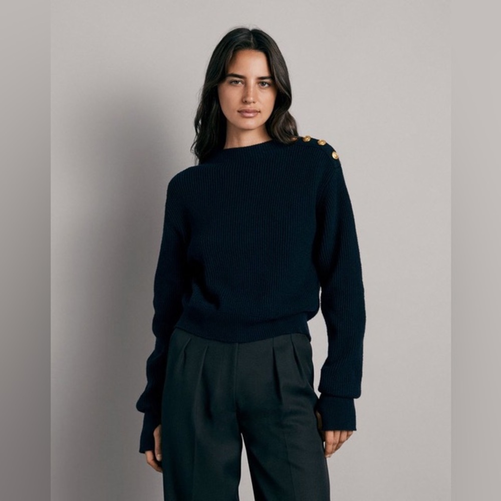 Rag & Bone Ribbed 100% Extra Fine Merino Wool Gold Button Sweater Top - 2XS